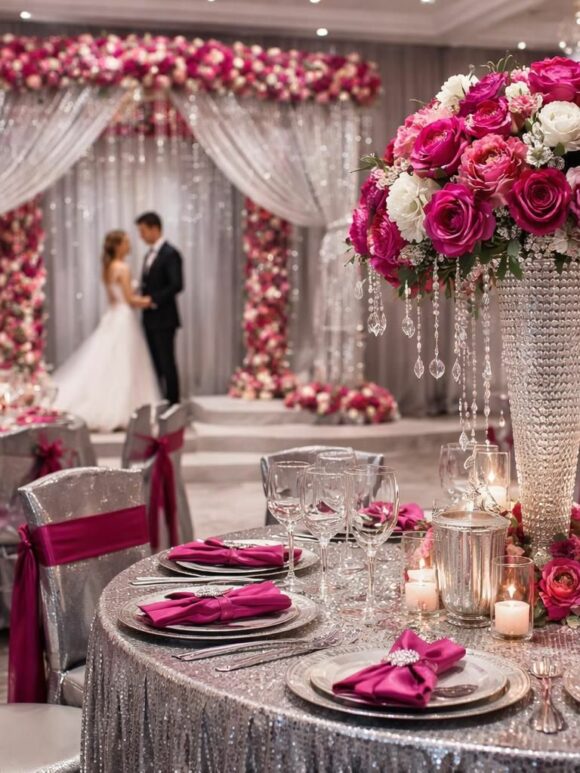 Argent + fuchsia (mariage) : équilibre matières et touches de lumière découvrez comment associer l'argent et le fuchsia dans votre mariage pour un équilibre parfait entre matières élégantes et touches lumineuses, créant une ambiance chic et vibrante.