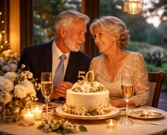 Célébration intime de vos 50 ans de mariage célébrez vos 50 ans de mariage avec une fête intime et élégante, pleine d'amour et de souvenirs précieux.