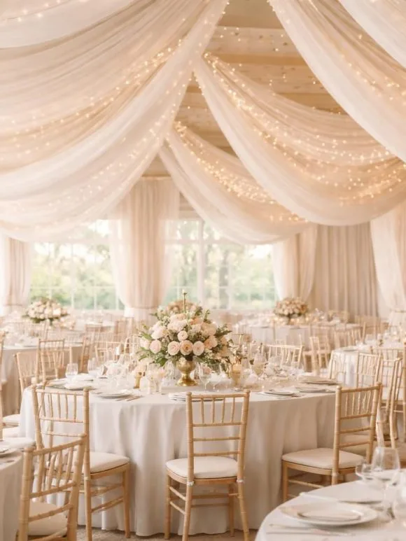 Découvrez comment les tentures au plafond pour un mariage peuvent transformer votre salle découvrez comment les tentures au plafond peuvent métamorphoser votre salle de mariage en un lieu élégant et magique, créant une ambiance chaleureuse et inoubliable pour votre grand jour.