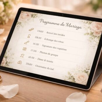 Déroulé de cérémonie de mariage préparé sur tablette tactile Microsoft découvrez comment organiser le déroulé de votre cérémonie de mariage de manière innovante avec une tablette tactile microsoft pour une préparation fluide et moderne.