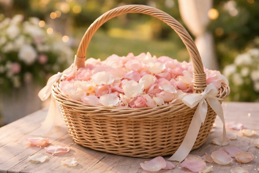 Panier de pétales pour cérémonie de mariage découvrez notre panier de pétales idéal pour une cérémonie de mariage romantique. parfait pour ajouter une touche d'élégance et de douceur à votre grand jour.