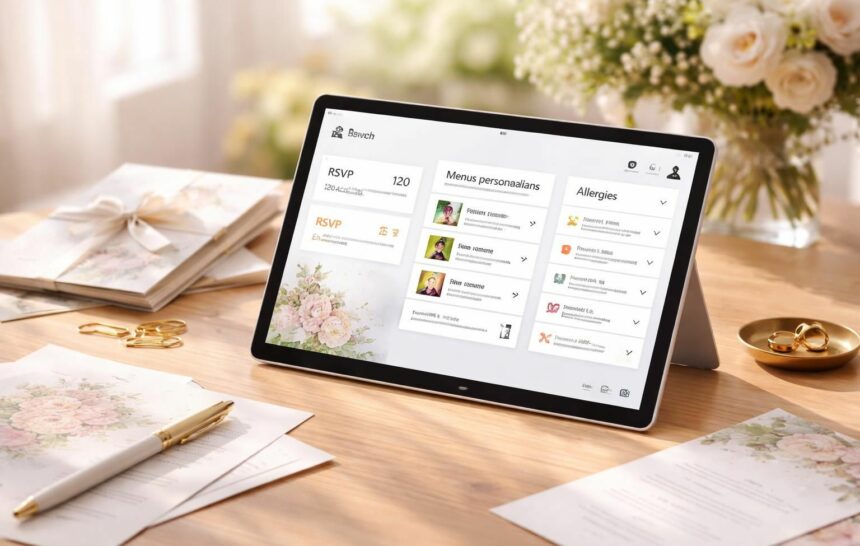 gérez facilement les rsvp, les menus et les allergies des invités de votre mariage grâce à une tablette tactile microsoft pour un événement parfaitement organisé.