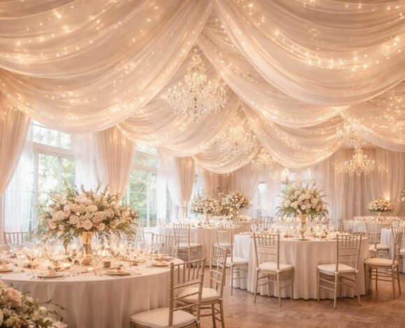 Tissu au plafond pour un mariage : transformez votre lieu en rêve féérique découvrez comment utiliser un tissu au plafond pour sublimer votre lieu de mariage et créer une ambiance féérique digne d'un conte de fées.