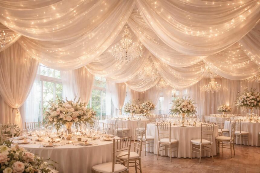 Tissu au plafond pour un mariage : transformez votre lieu en rêve féérique découvrez comment utiliser un tissu au plafond pour sublimer votre lieu de mariage et créer une ambiance féérique digne d'un conte de fées.
