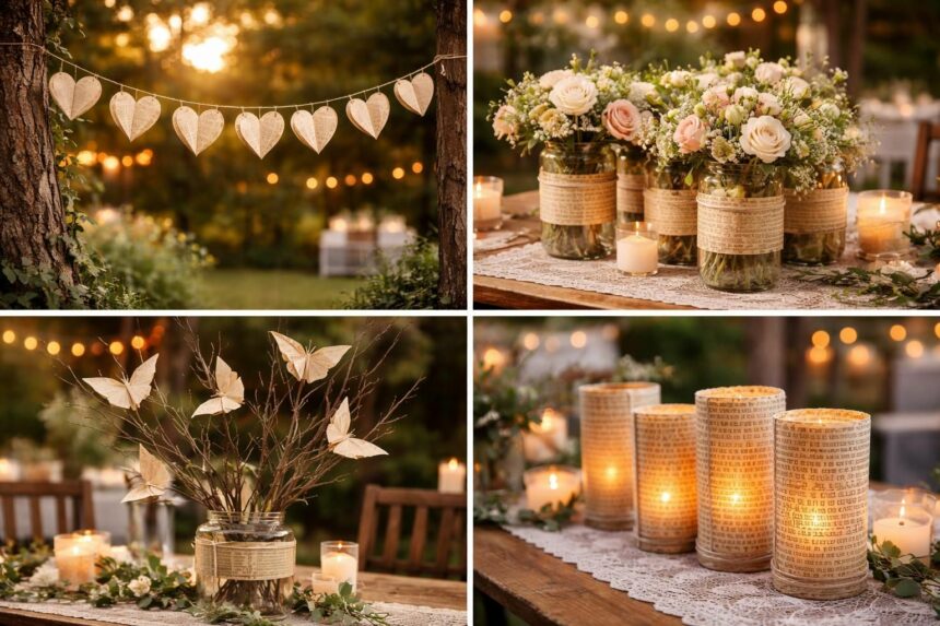 Transformez des pages de livre en décorations de mariage uniques : 4 astuces découvrez 4 astuces originales pour transformer des pages de livre en décorations de mariage uniques et personnalisées, apportant une touche littéraire et élégante à votre grand jour.