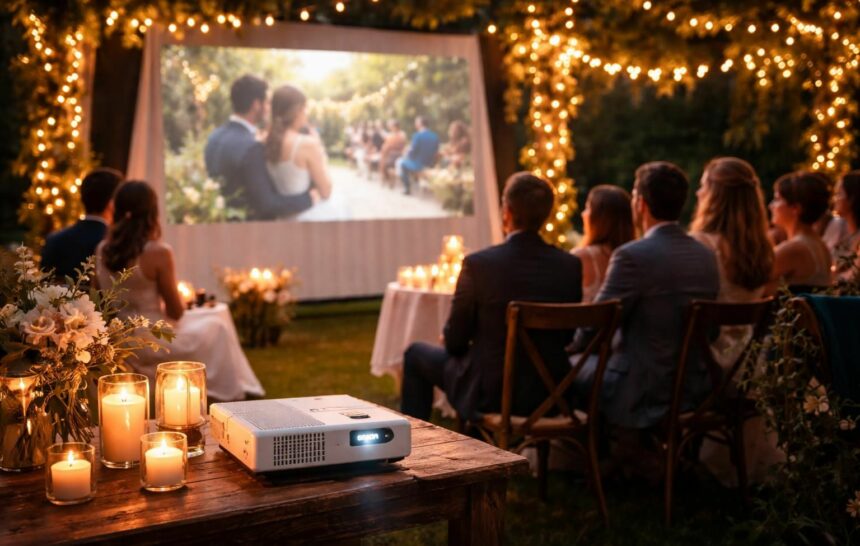 découvrez comment organiser une projection de vidéos surprises lors de votre mariage grâce au mini vidéoprojecteur epson, pour des moments inoubliables et plein d'émotions.