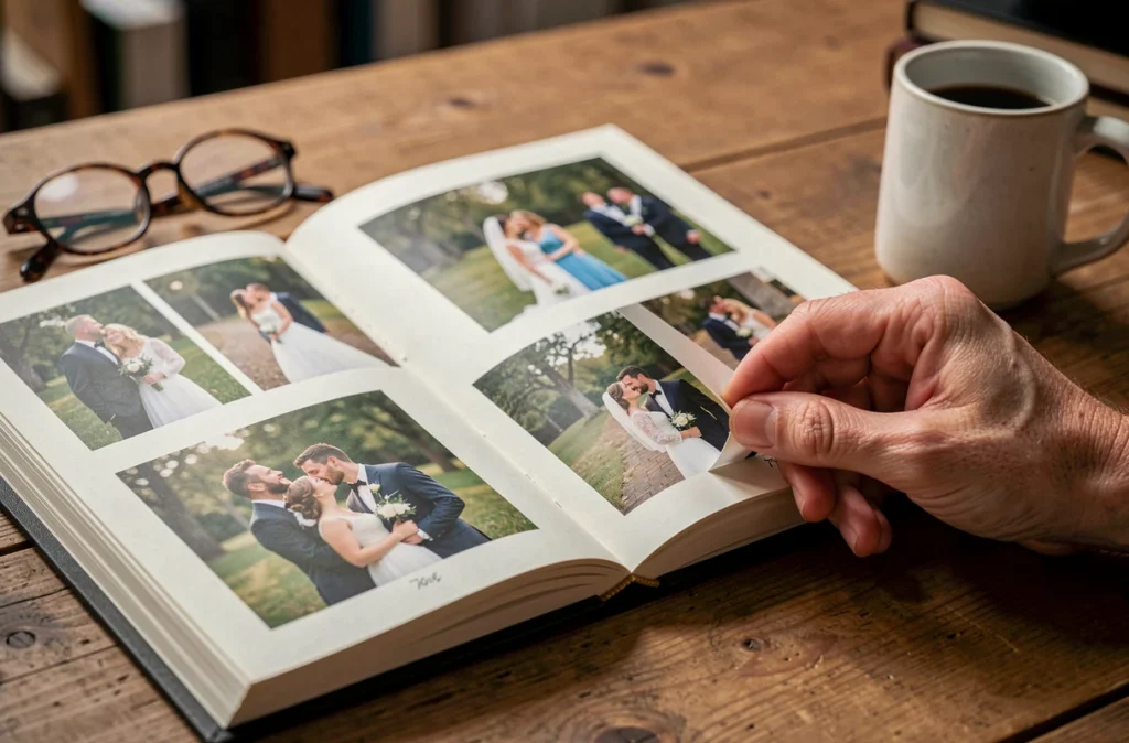 Portfolio d'un photographe à Brignais ouvert sur une table pour comparer les styles photographiques